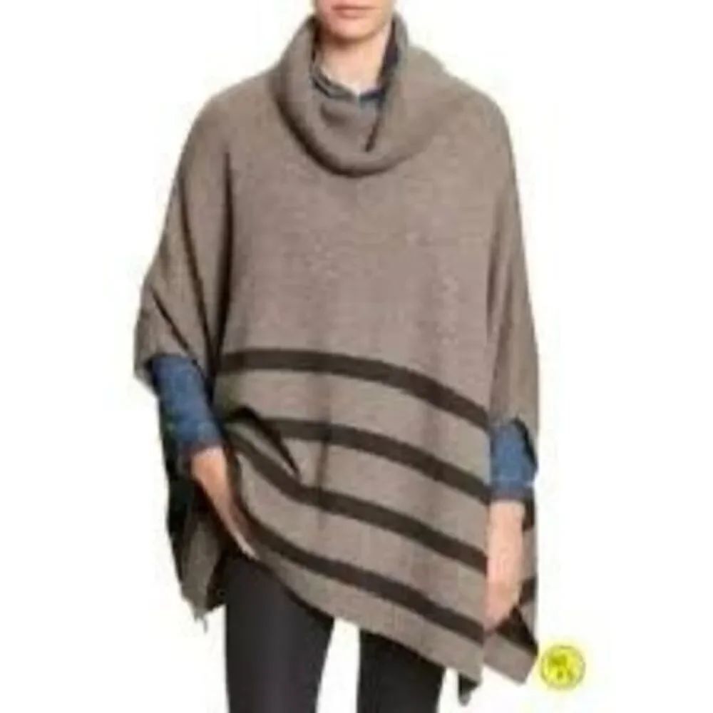 Banana Republic Women's M Cowl Neck Poncho Sweater Gray Stripe Oversized Slouchy